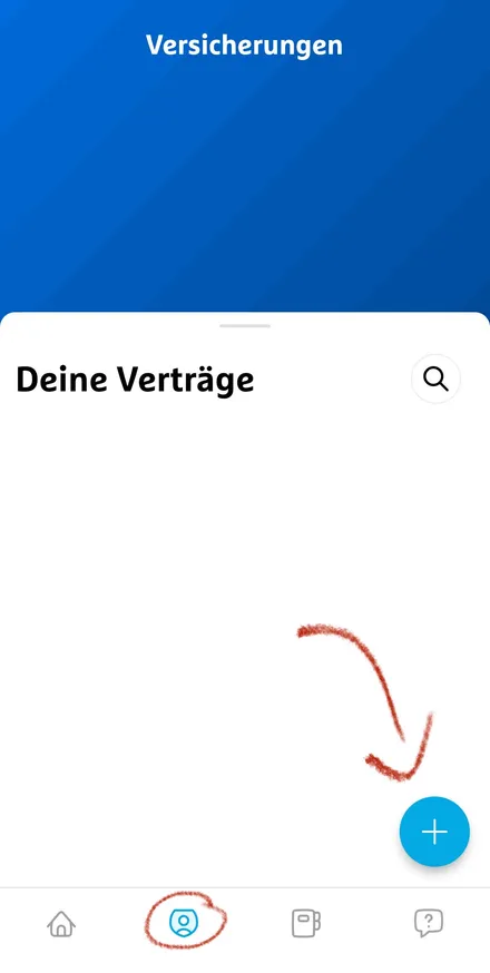 Simplr-Vertragsübersicht, leer, Plus-Button zum Anlegen